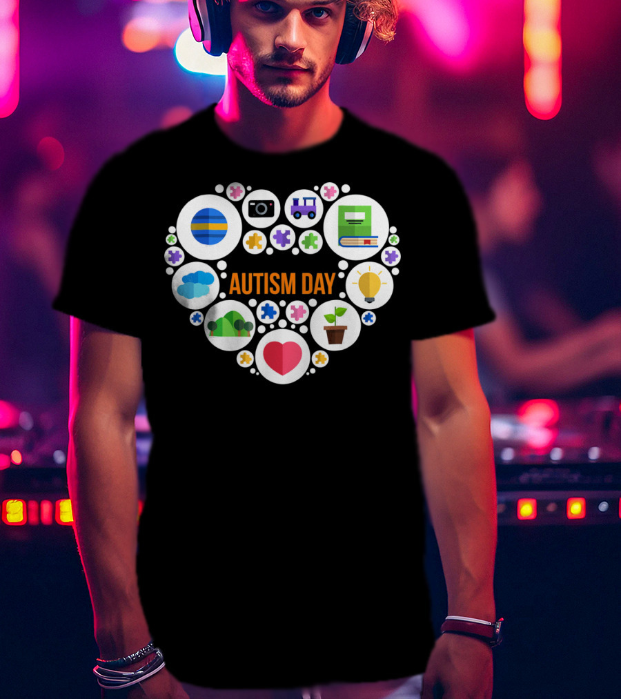 Autism Day Heart Icons Puzzle Pieces Awareness T-Shirt