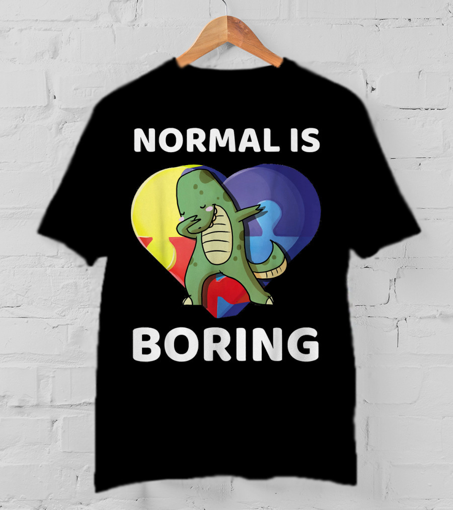 Normal Is Boring Dinosaur Heart Puzzle Autism Awareness T-Shirt