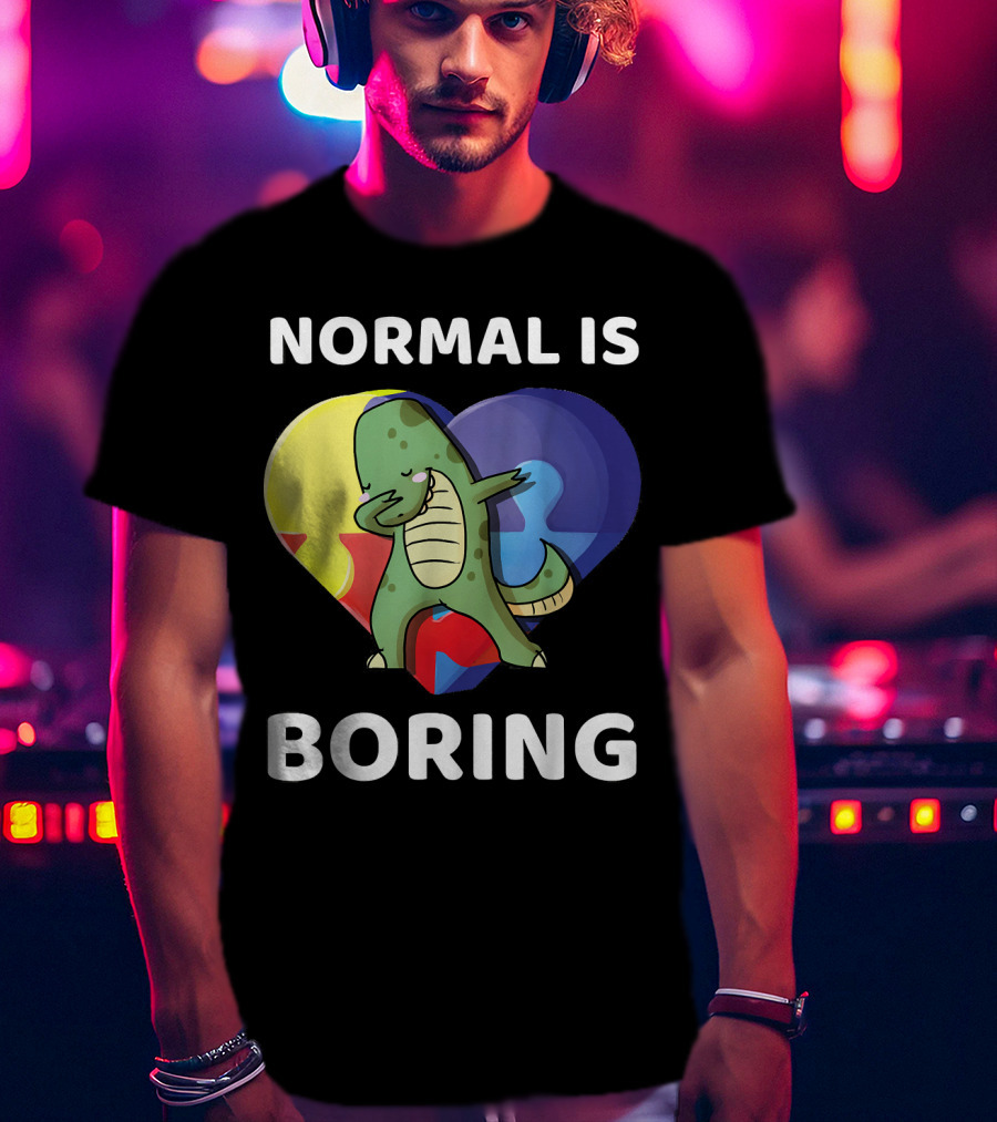 Normal Is Boring Dinosaur Heart Puzzle Autism Awareness T-Shirt