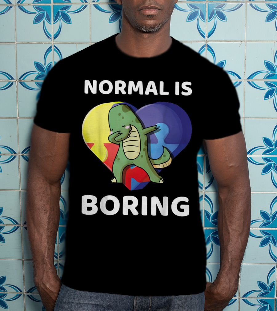 Normal Is Boring Dinosaur Heart Puzzle Autism Awareness T-Shirt