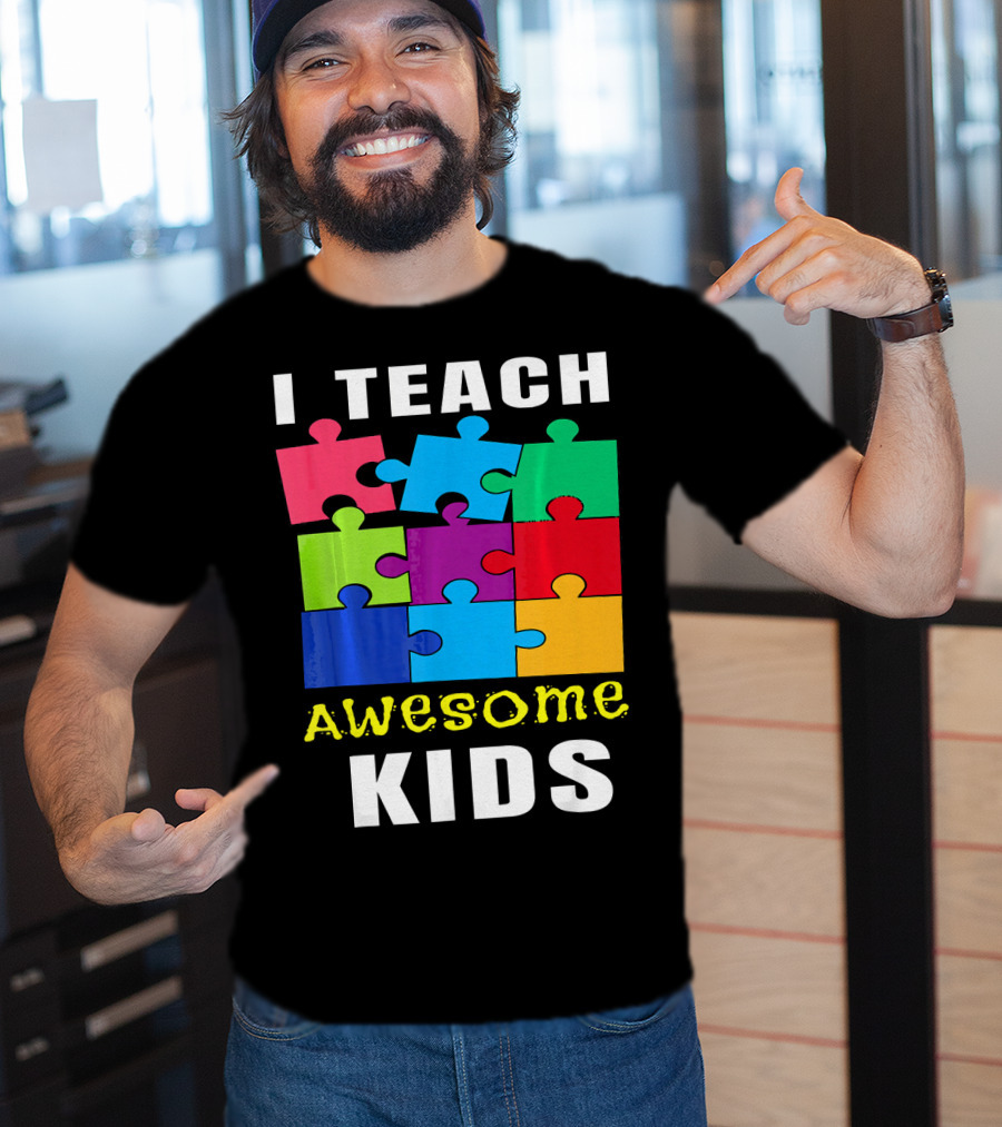 I Teach Awesome Kids Autism Awareness Puzzle Teacher T-Shirt