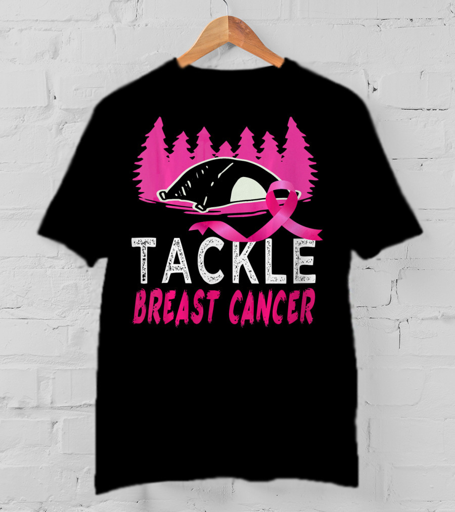 Tackle Breast Cancer Pink Ribbon Football Awareness T-Shirt