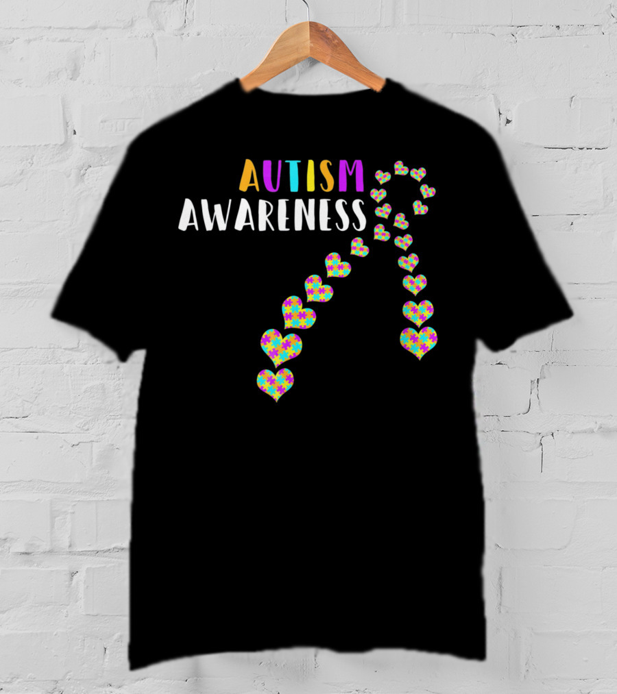 Autism Awareness Ribbon With Heart Puzzle T-Shirt