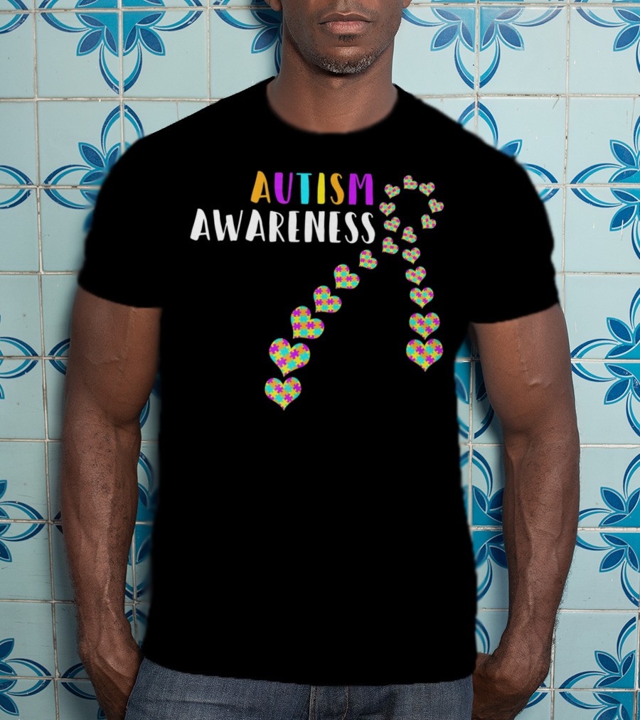 Autism Awareness Ribbon With Heart Puzzle T-Shirt