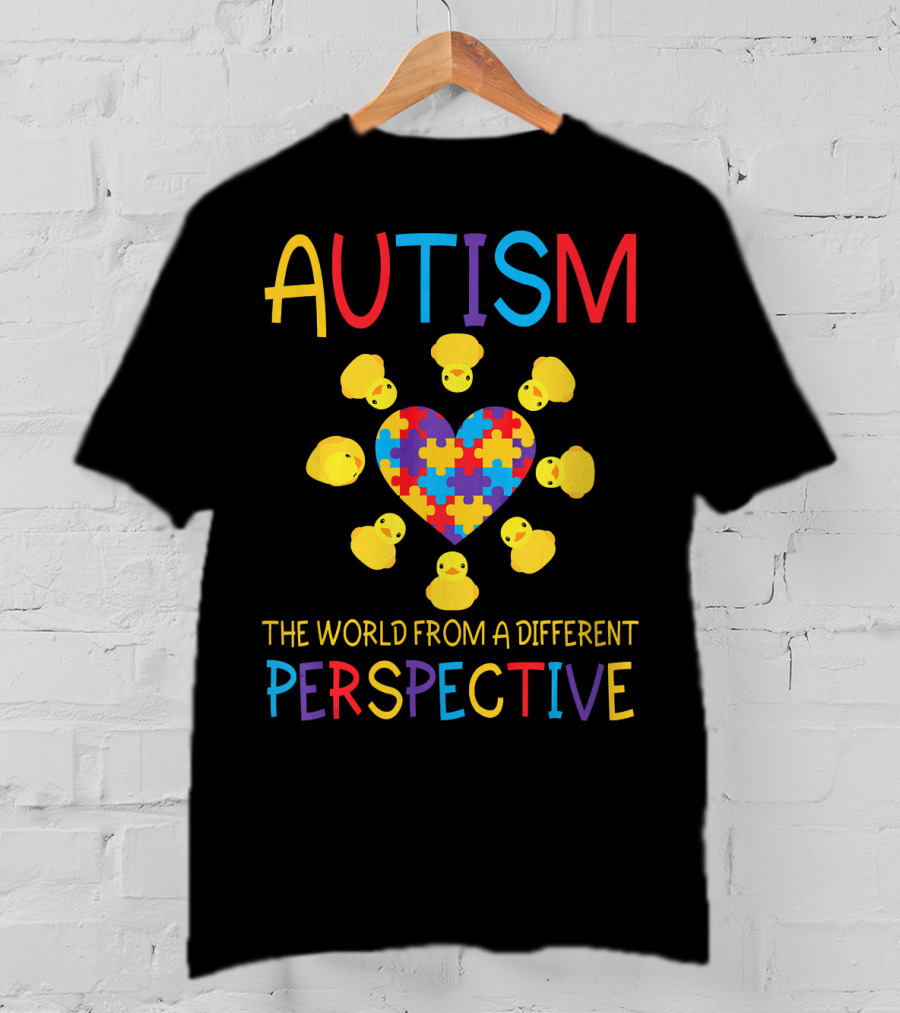 AUTISM The World From A Different Perspective Puzzle Heart And Ducks T-Shirt