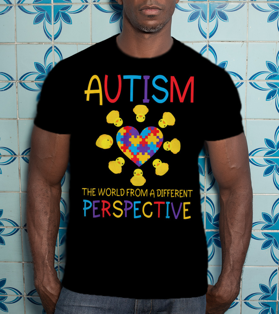 AUTISM The World From A Different Perspective Puzzle Heart And Ducks T-Shirt