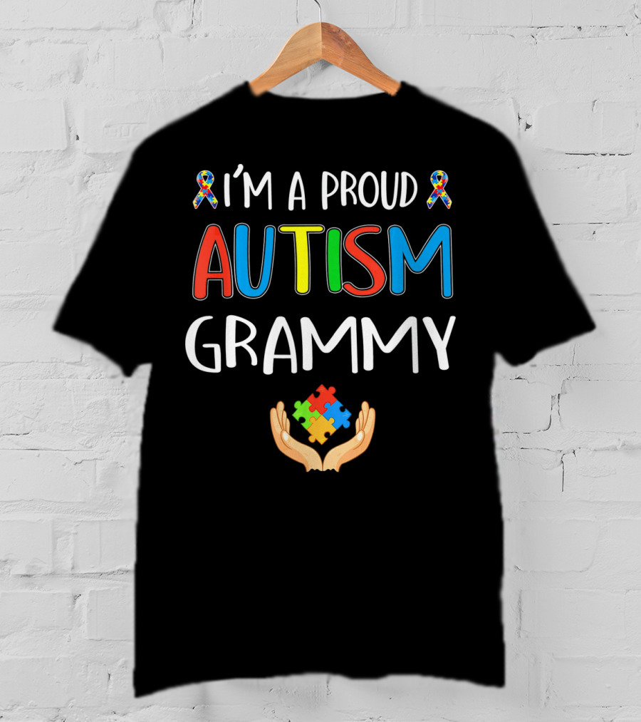 I'm A Proud Autism Grammy Awareness Puzzle Ribbon Hand T-Shirt