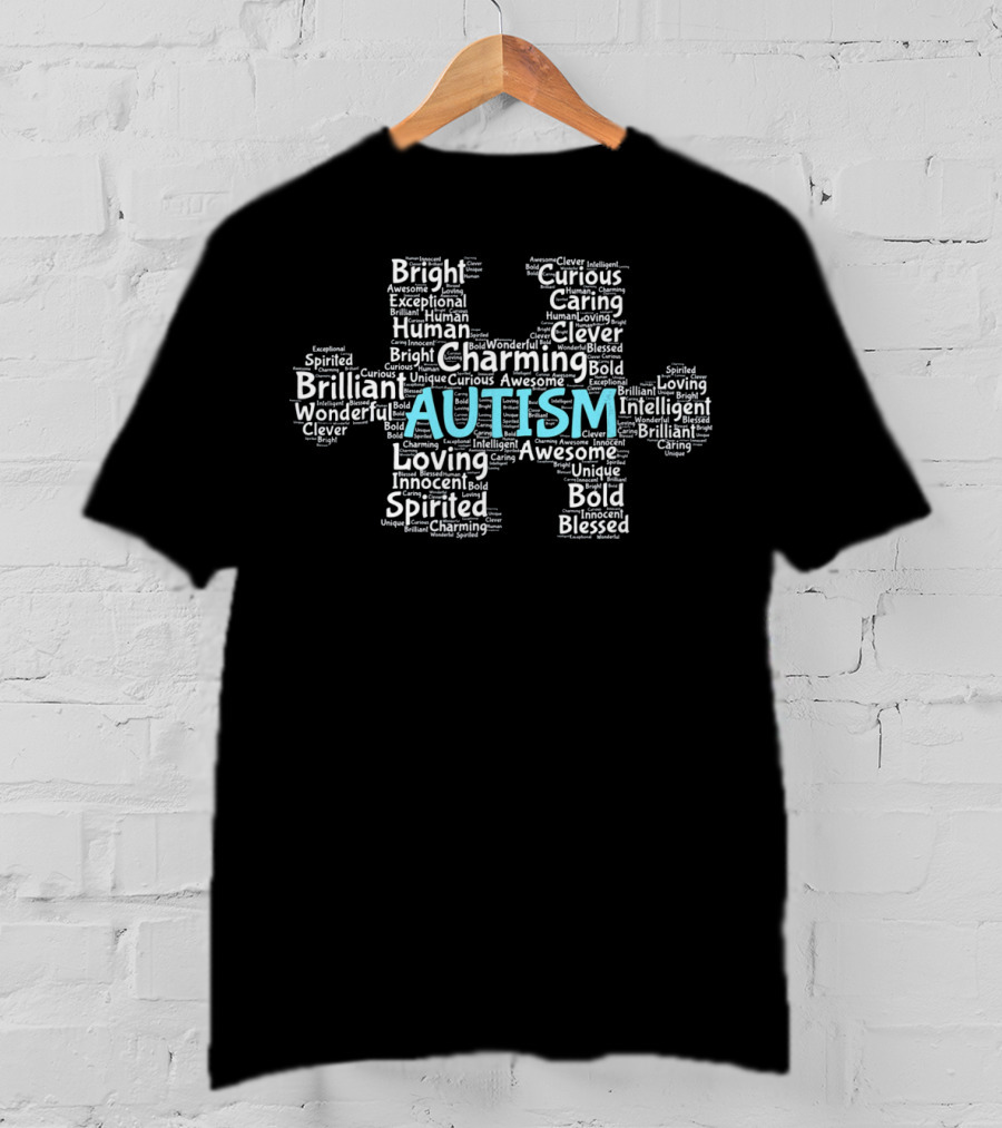 Autism Awareness Puzzle Piece Charming Brilliant Spirited Words T-Shirt