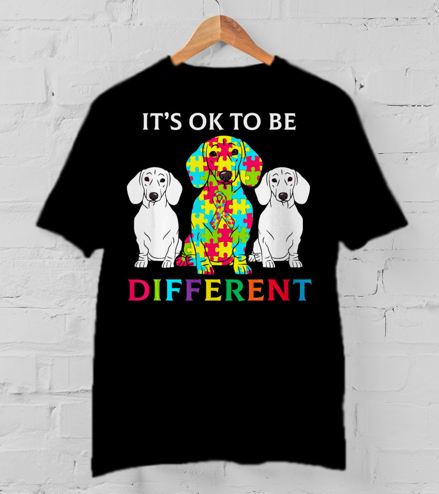 It's OK To Be Different Dachshund Dog Autism Puzzle Colorful T-Shirt