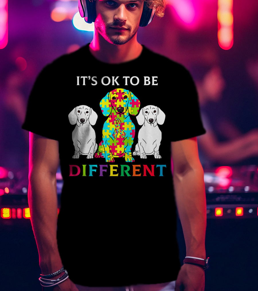 It's OK To Be Different Dachshund Dog Autism Puzzle Colorful T-Shirt