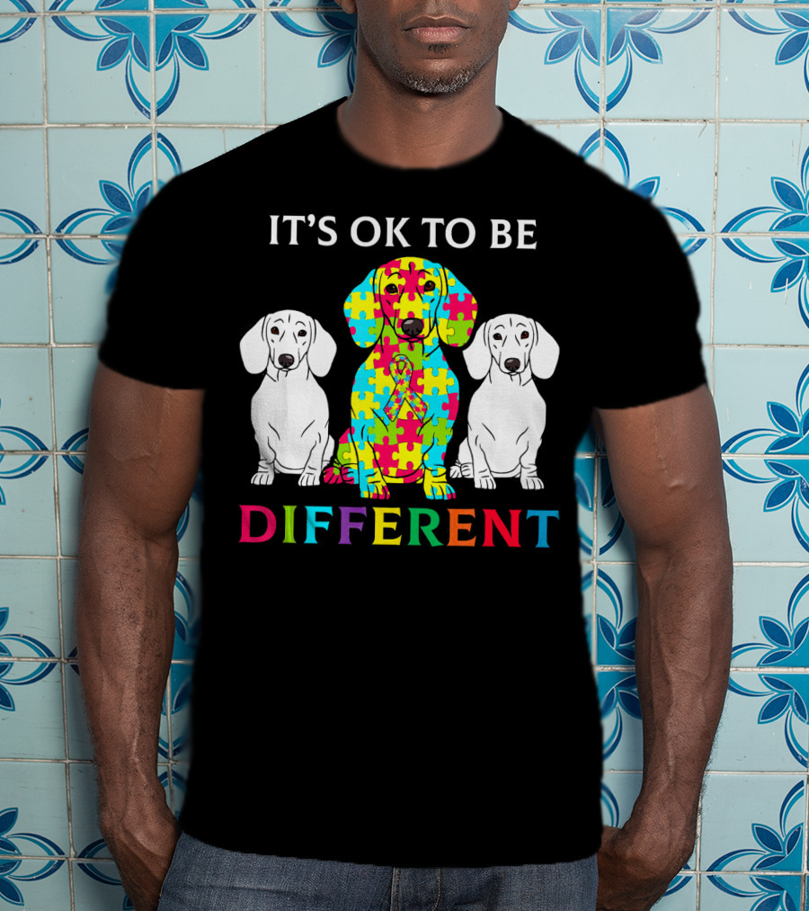 It's OK To Be Different Dachshund Dog Autism Puzzle Colorful T-Shirt