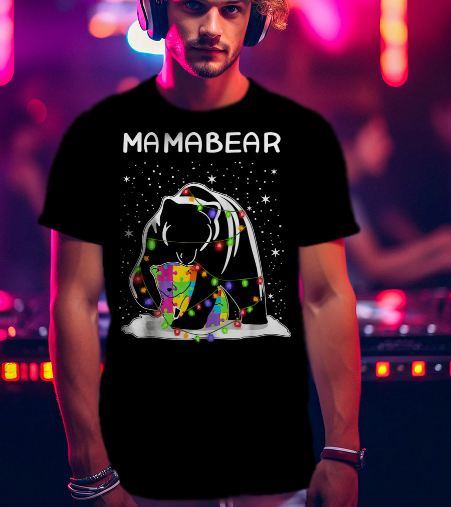 Mamabear Autism Awareness Puzzle Lights T-Shirt