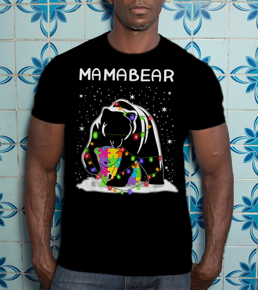 Mamabear Autism Awareness Puzzle Lights T-Shirt
