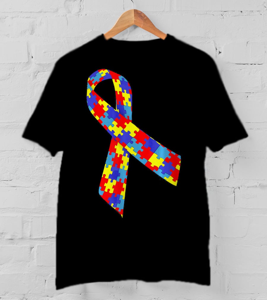 Autism Awareness Puzzle Piece Ribbon Multicolor T-Shirt