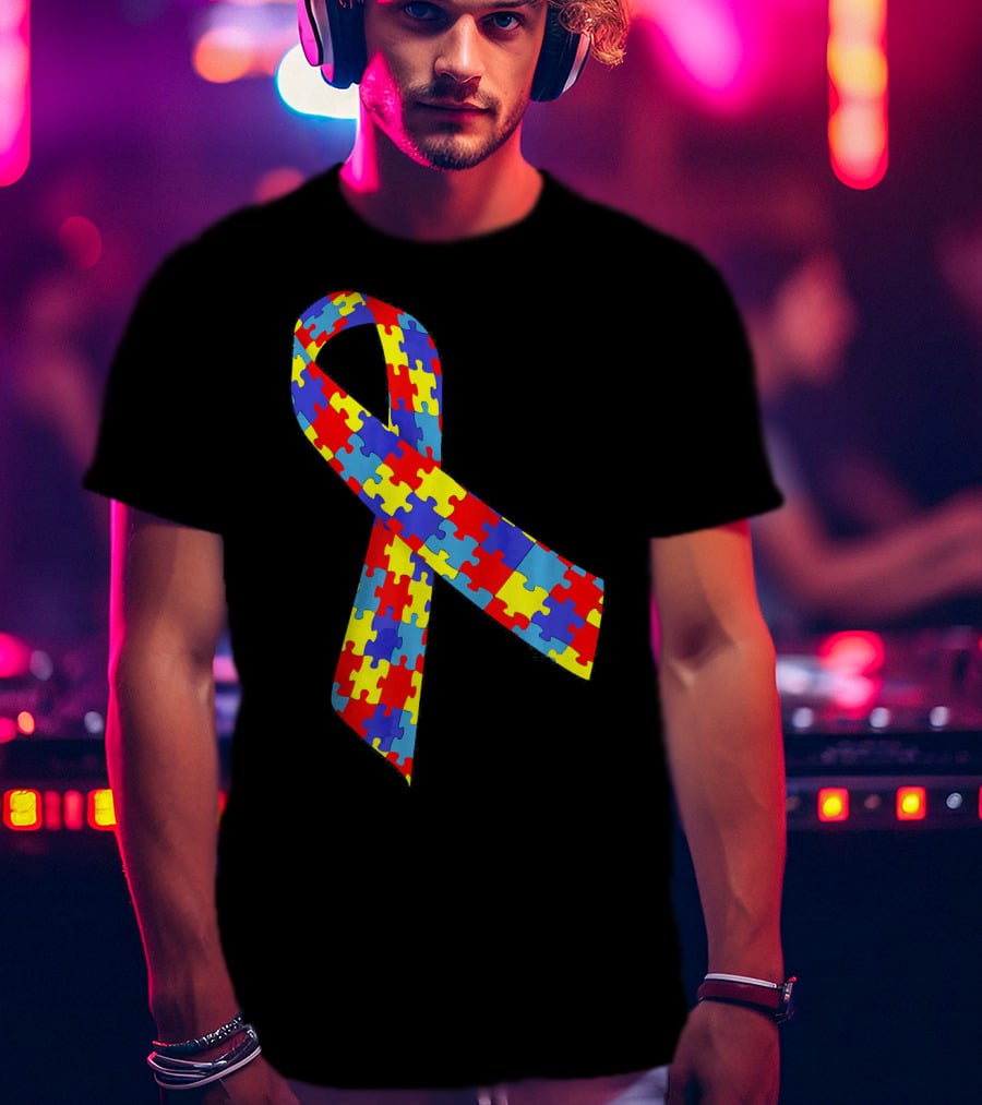Autism Awareness Puzzle Piece Ribbon Multicolor T-Shirt