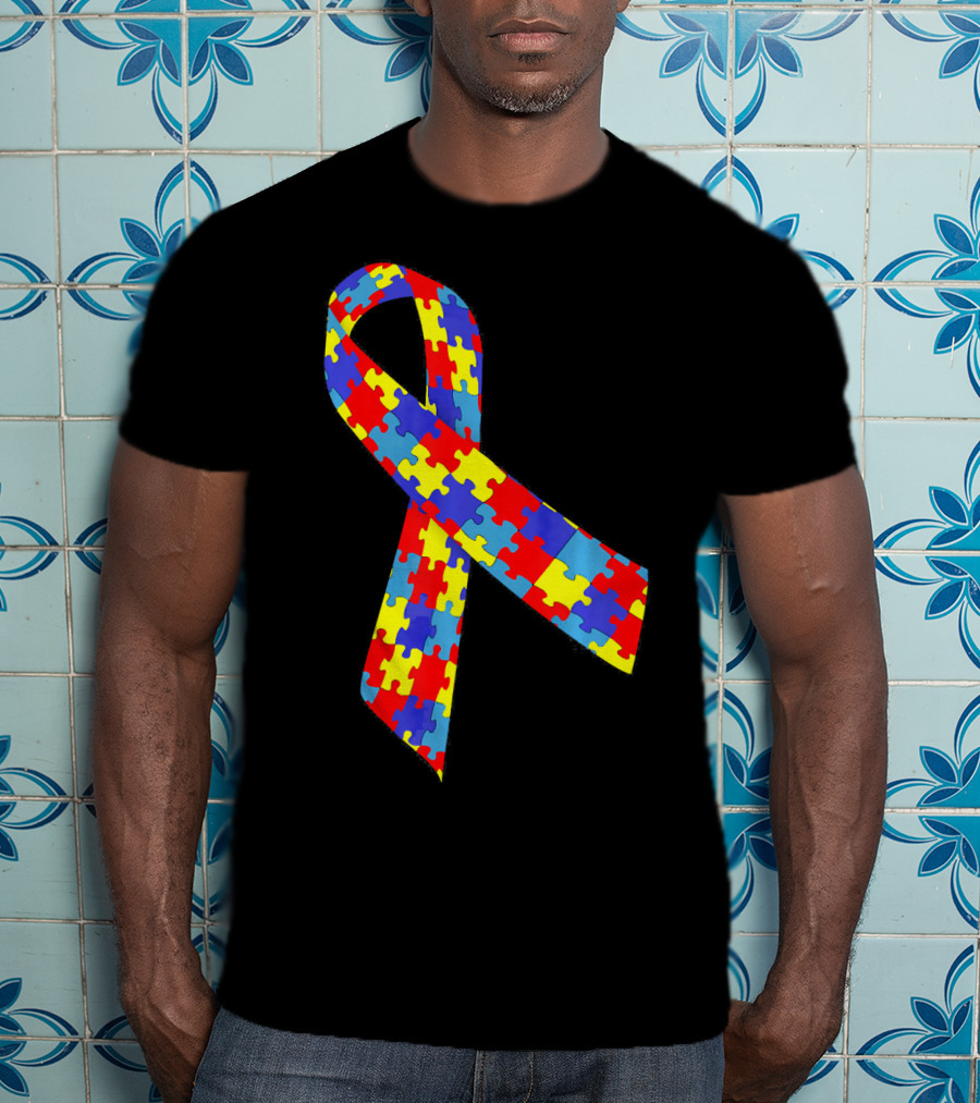 Autism Awareness Puzzle Piece Ribbon Multicolor T-Shirt