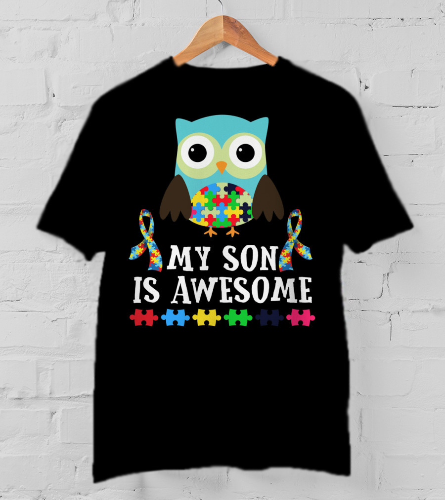My Son Is Awesome Autism Awareness Puzzle Owl T-Shirt