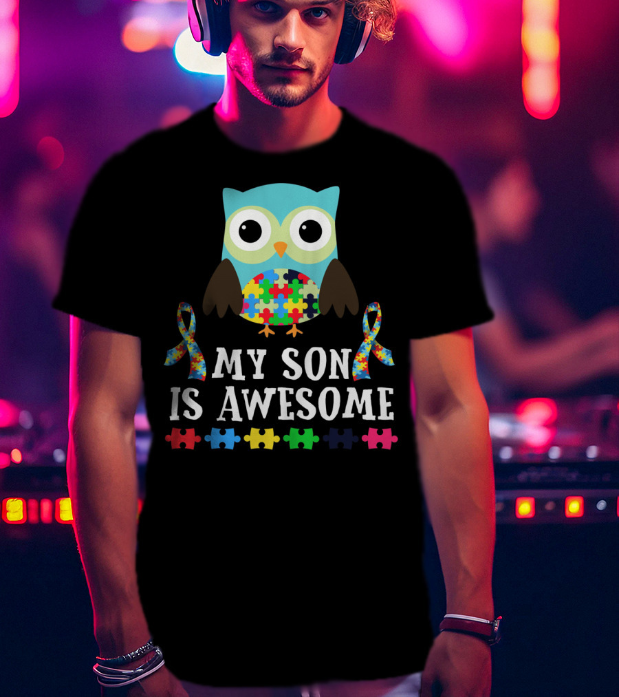 My Son Is Awesome Autism Awareness Puzzle Owl T-Shirt