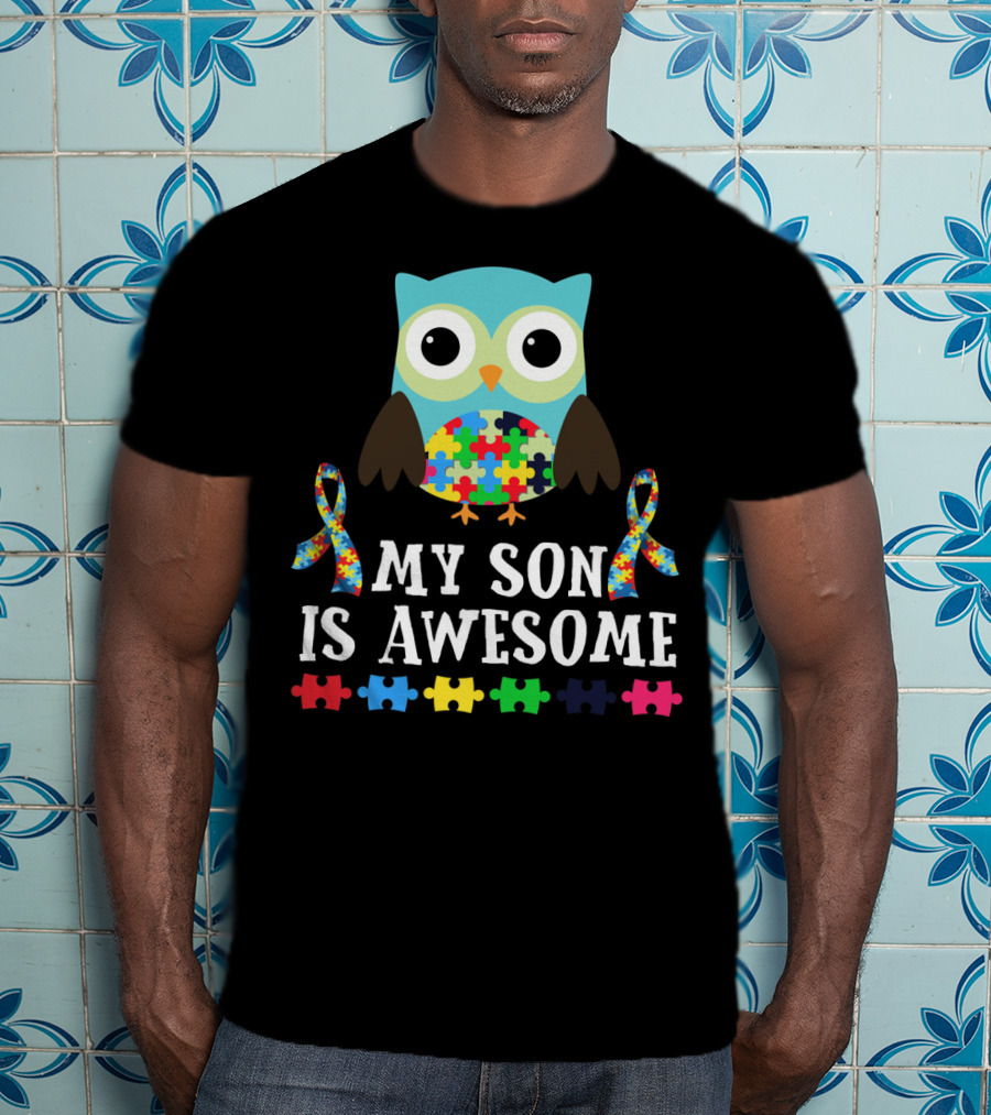 My Son Is Awesome Autism Awareness Puzzle Owl T-Shirt