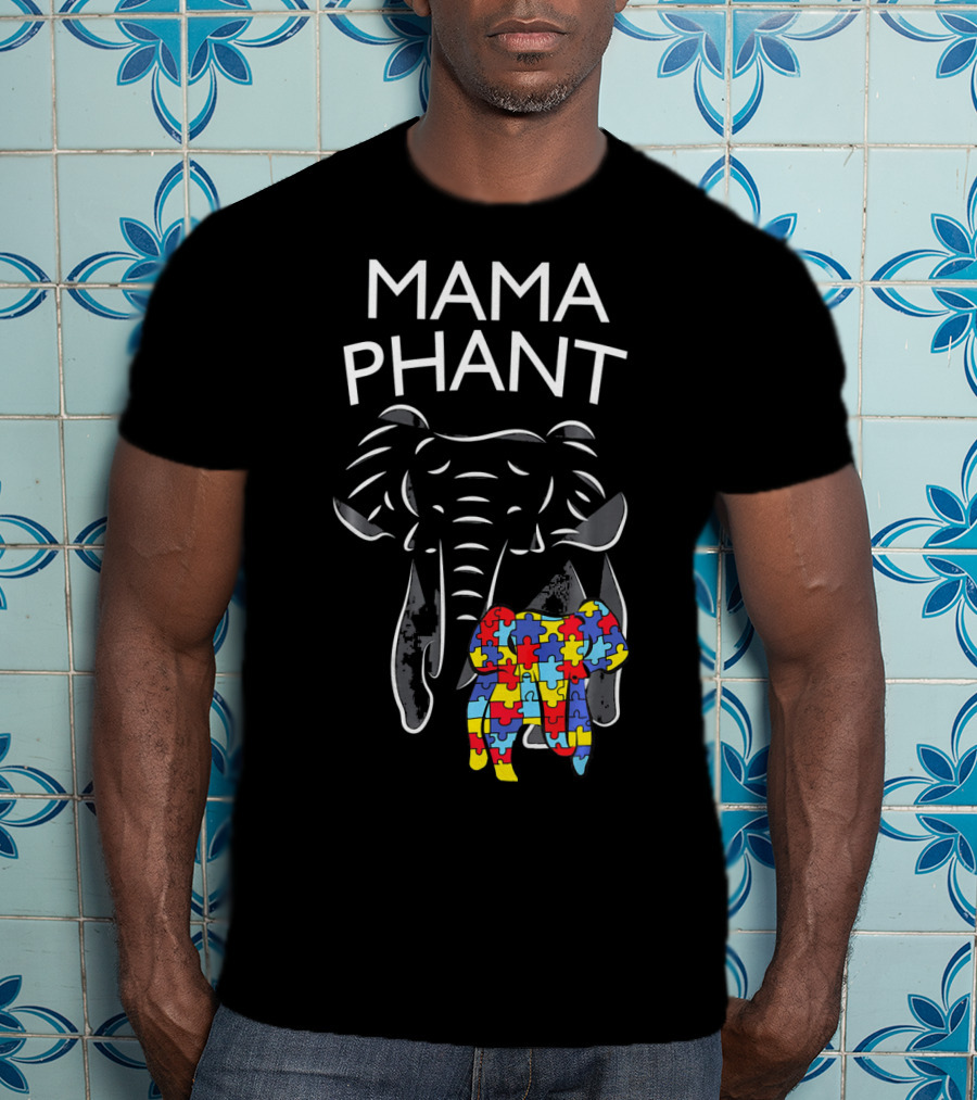Mama Phant Autism Awareness Puzzle Elephant T-Shirt