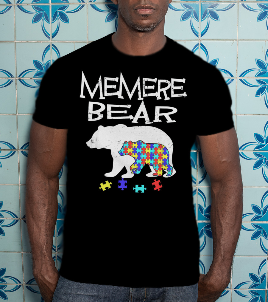 Memere Bear Autism Awareness Puzzle Pieces T-Shirt