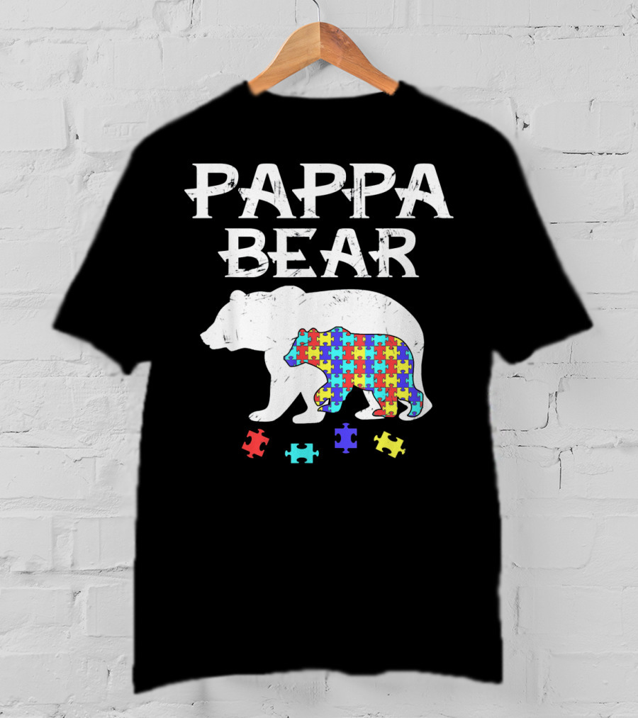 Pappa Bear Autism Awareness Puzzle Bear T-Shirt