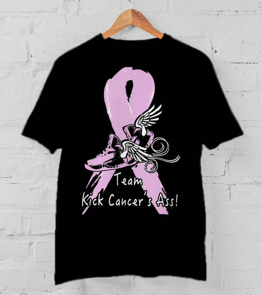 Team Kick Cancer's Ass Ribbon With Winged Sneakers T-Shirt