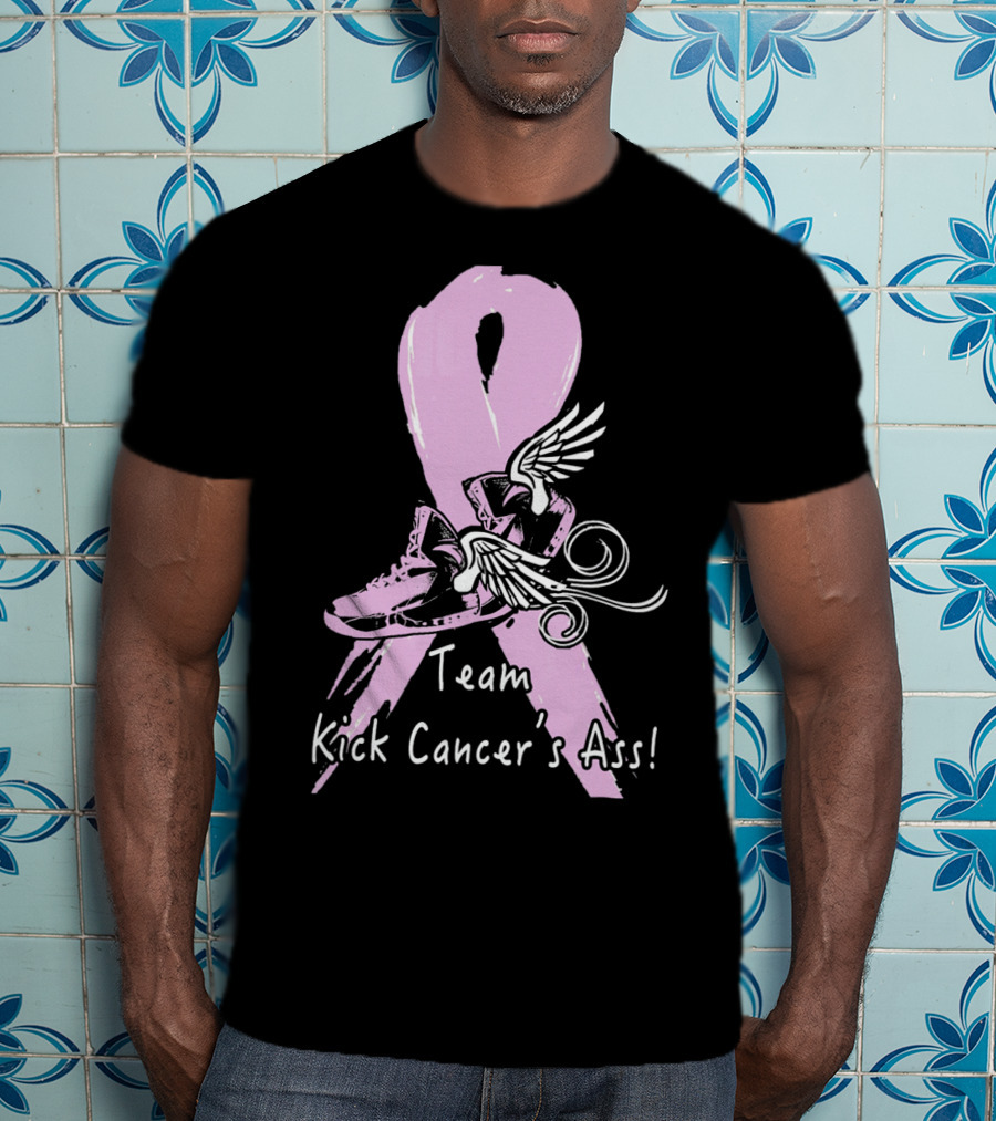 Team Kick Cancer's Ass Ribbon With Winged Sneakers T-Shirt