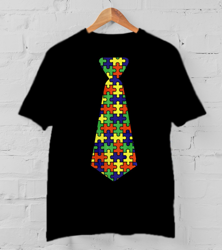 Autism Awareness Puzzle Pattern Neck Tie Support T-Shirt