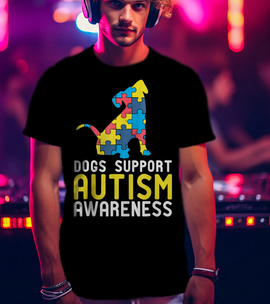 Dogs Support Autism Awareness Novelty Autism Dog Lover Awareness T-Shirt