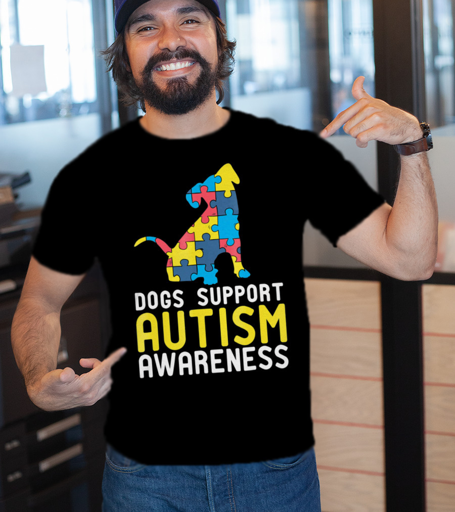Dogs Support Autism Awareness Novelty Autism Dog Lover Awareness T-Shirt