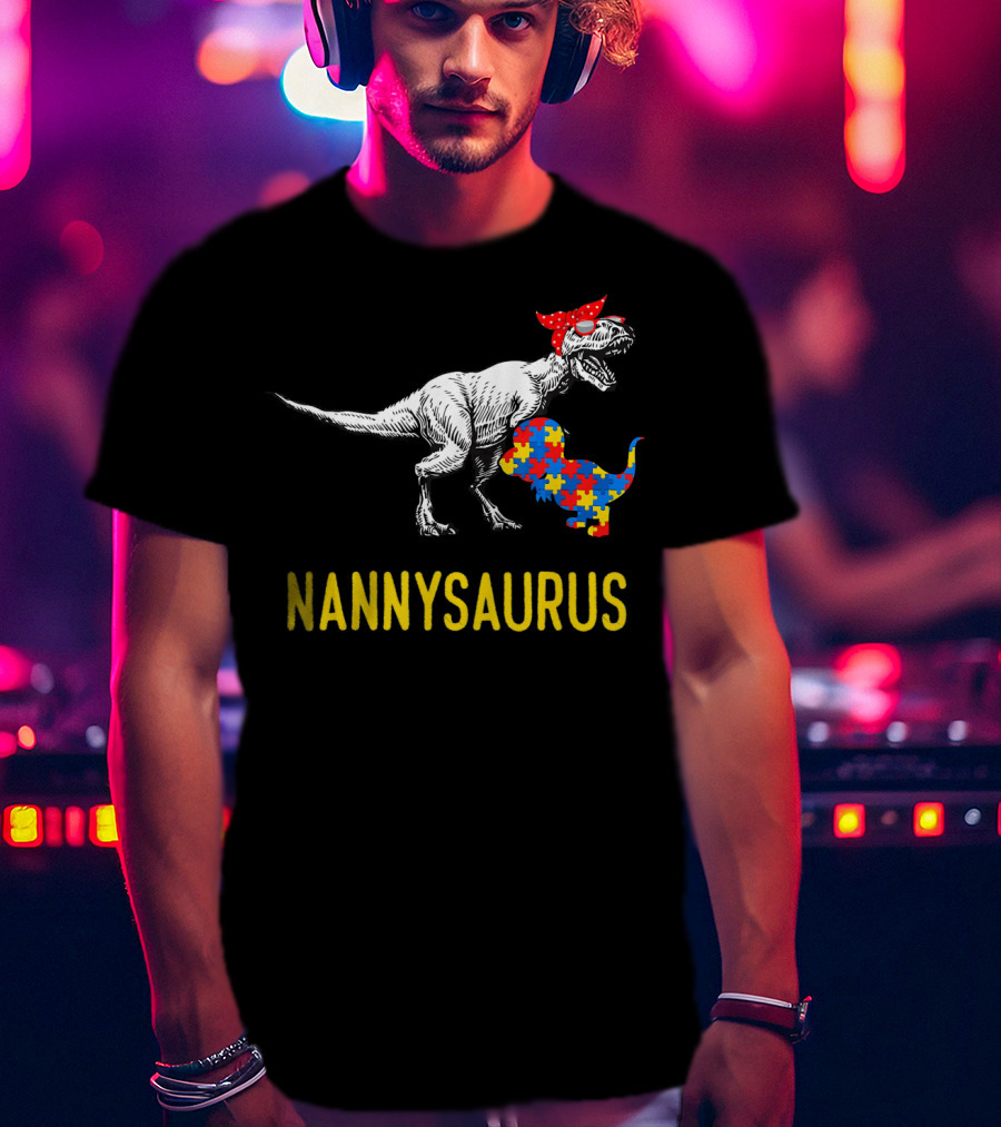 Nannysaurus Dinosaur Autism Puzzle Bandana T-Shirt