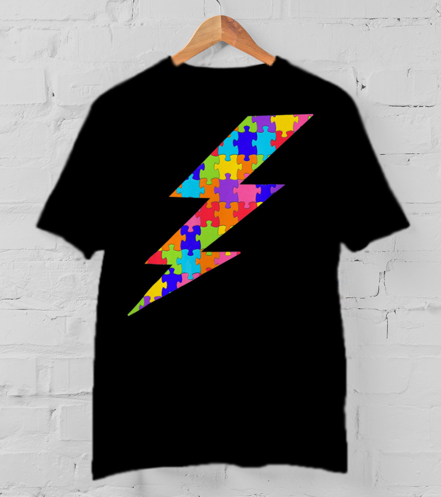 Lightning Bolt Puzzle Piece Autism Awareness Superhero T-Shirt