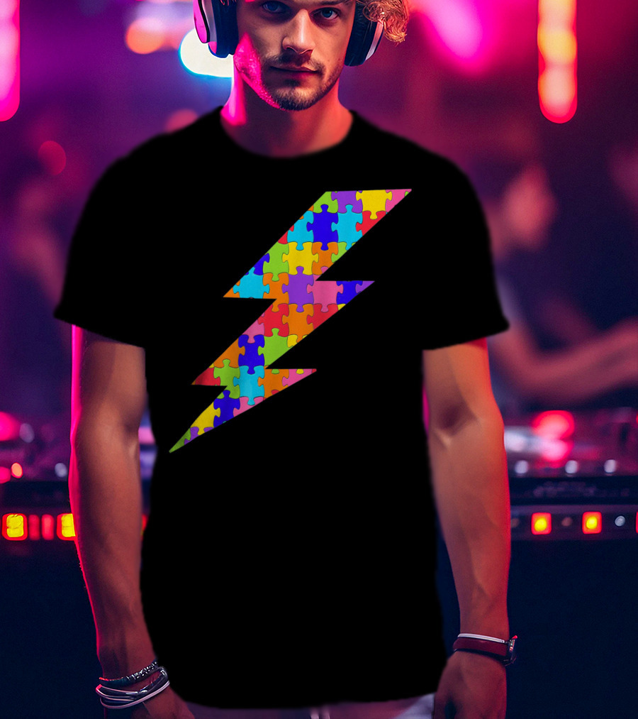 Lightning Bolt Puzzle Piece Autism Awareness Superhero T-Shirt