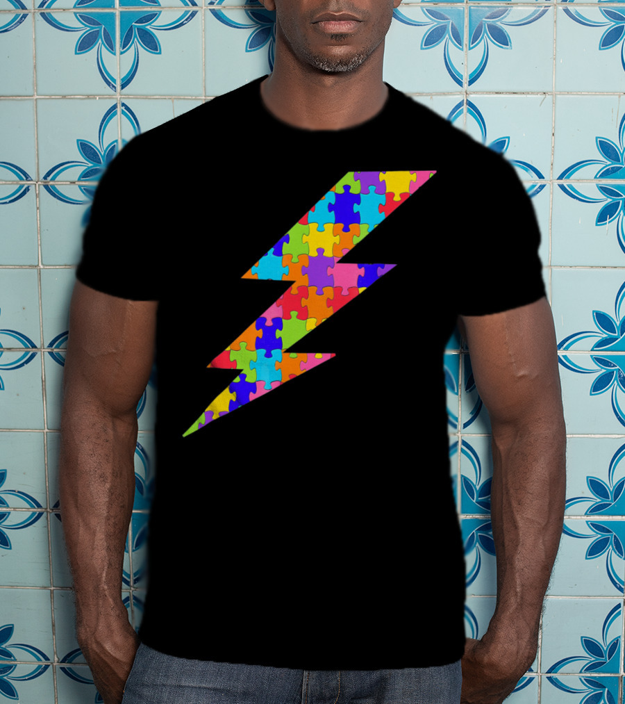 Lightning Bolt Puzzle Piece Autism Awareness Superhero T-Shirt