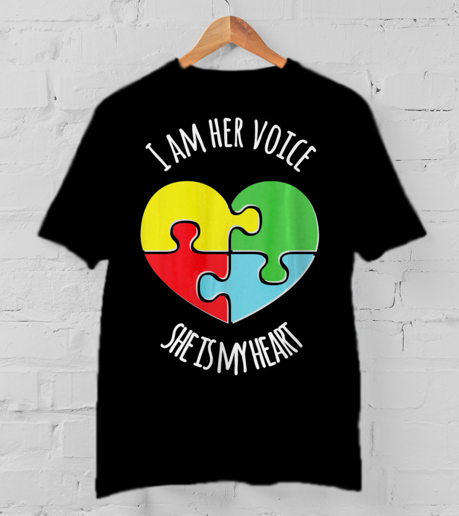 I Am Her Voice Autism Awareness She Is My Heart Puzzle Piece T-Shirt