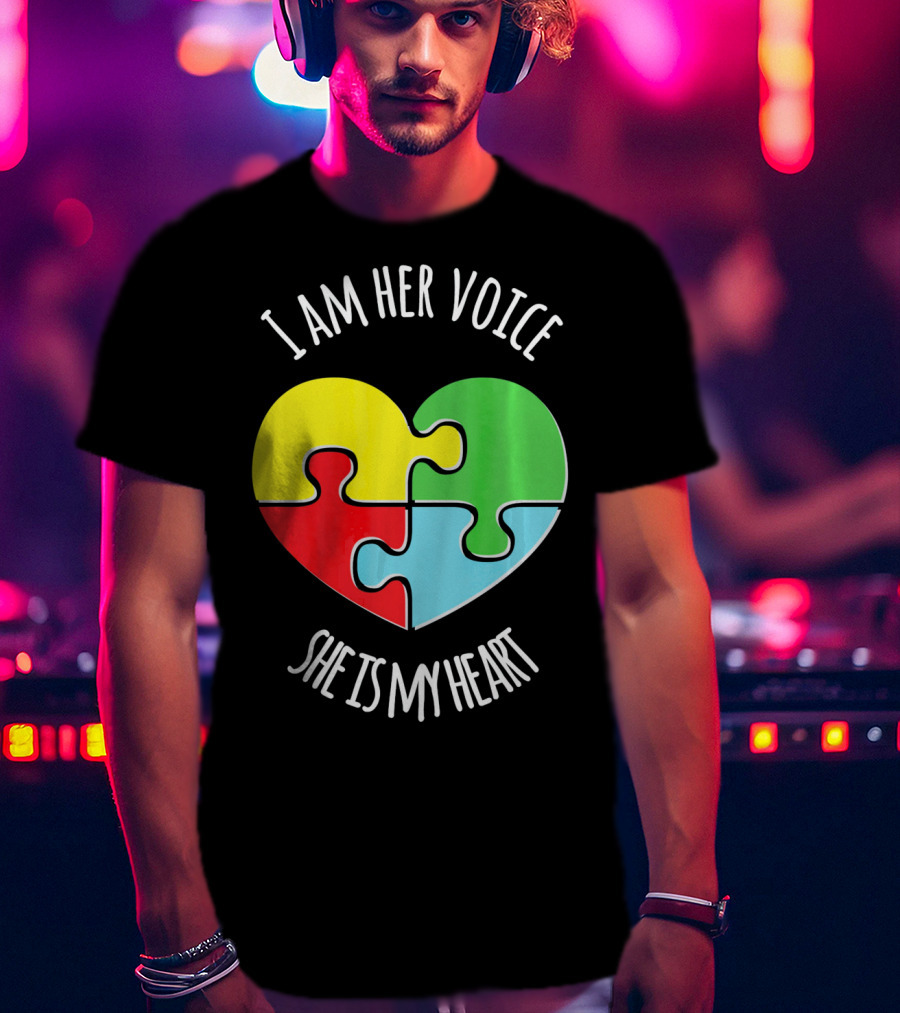 I Am Her Voice Autism Awareness She Is My Heart Puzzle Piece T-Shirt