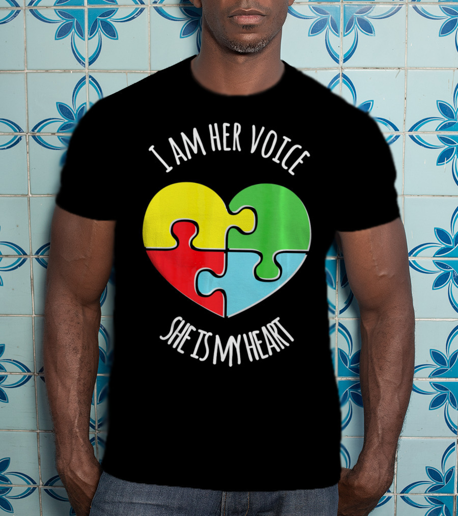 I Am Her Voice Autism Awareness She Is My Heart Puzzle Piece T-Shirt