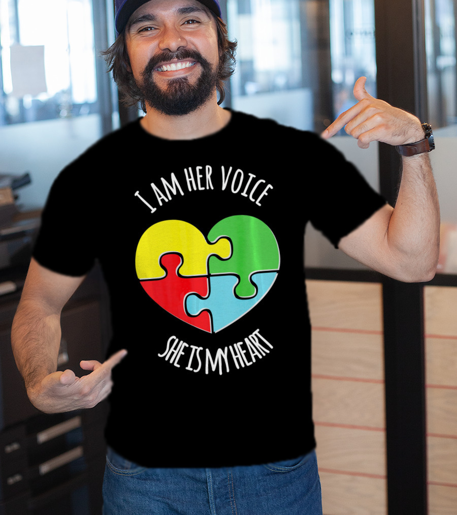 I Am Her Voice Autism Awareness She Is My Heart Puzzle Piece T-Shirt