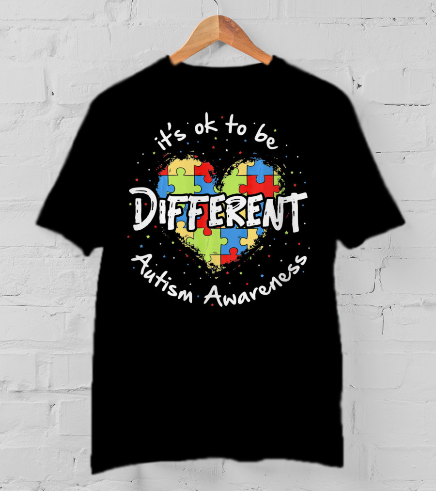 It's Ok To Be Different Autism Awareness Puzzle Heart T-Shirt