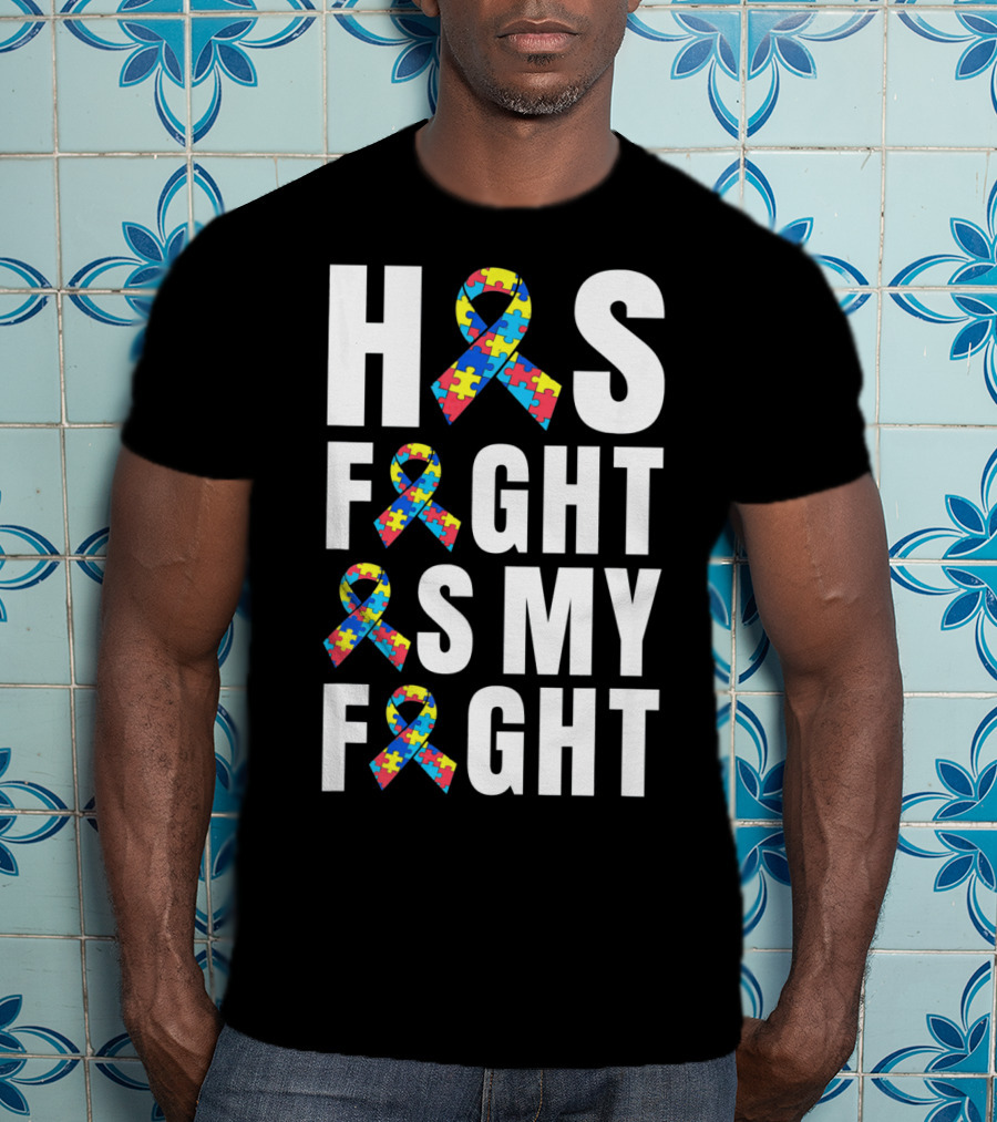 His Fight Is My Fight Autism Awareness Puzzle T-Shirt