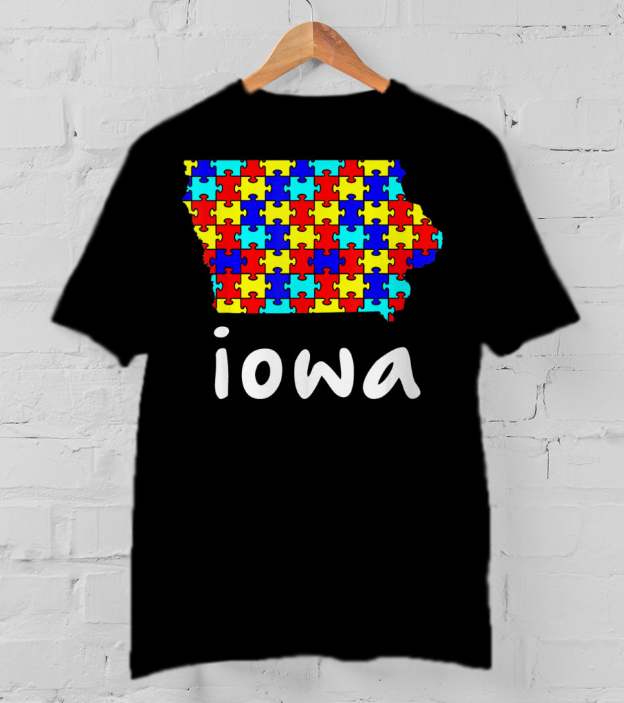Iowa Puzzle Autism Awareness Ribbon T-Shirt