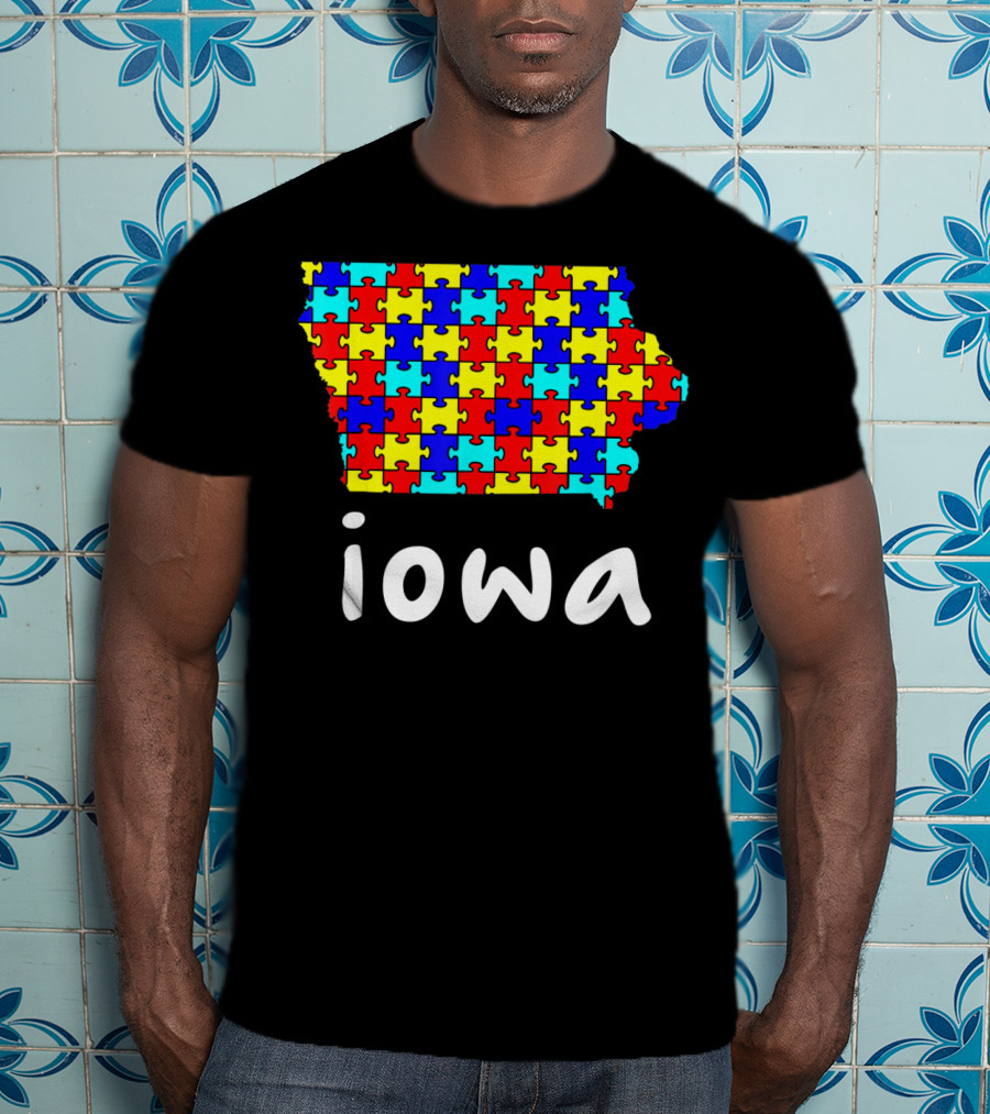 Iowa Puzzle Autism Awareness Ribbon T-Shirt