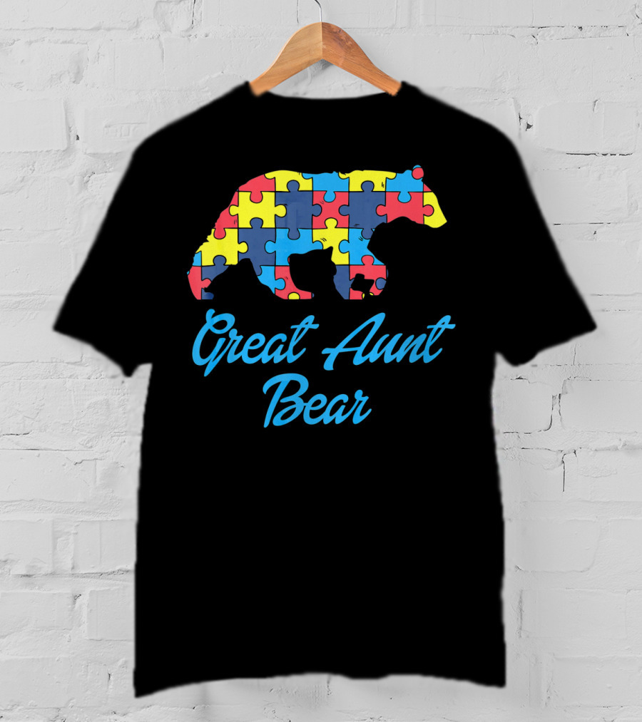 Great Aunt Bear Autism Awareness Puzzle T-Shirt