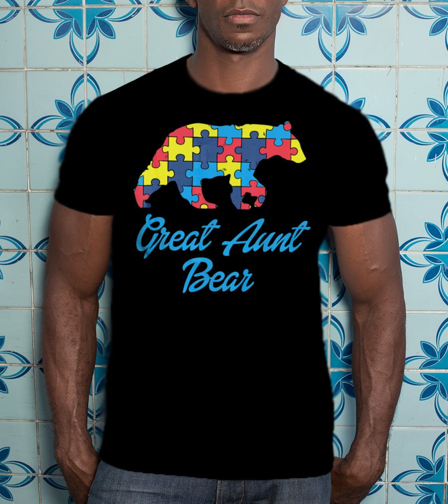 Great Aunt Bear Autism Awareness Puzzle T-Shirt
