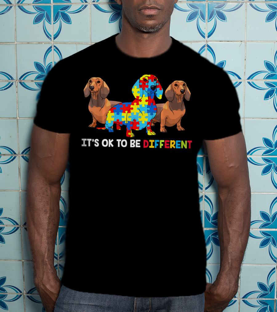 IT'S OK TO BE DIFFERENT Dachshund Autism Puzzle T-Shirt