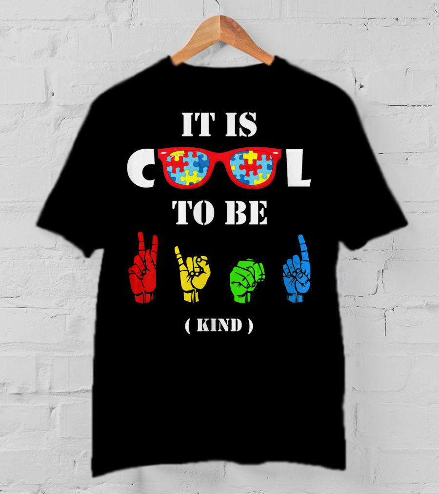 IT IS COOL TO BE KIND Sign Language Autism Awareness Puzzle Glasses T-Shirt
