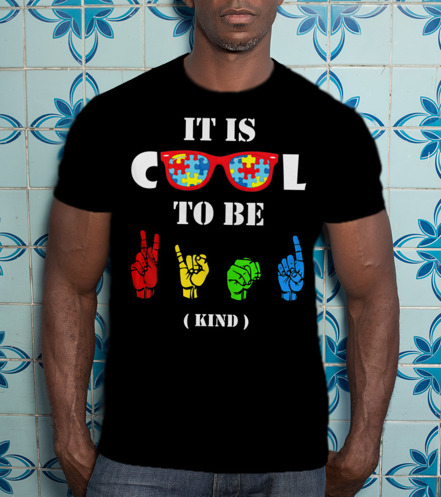 IT IS COOL TO BE KIND Sign Language Autism Awareness Puzzle Glasses T-Shirt