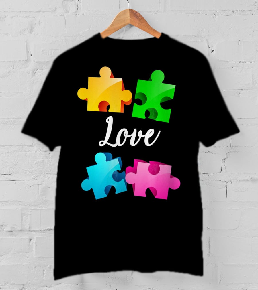 Autism Awareness Love With Colorful Puzzle Pieces T-Shirt