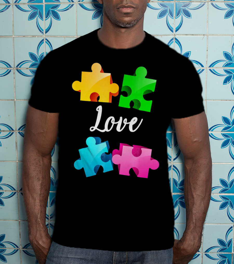 Autism Awareness Love With Colorful Puzzle Pieces T-Shirt